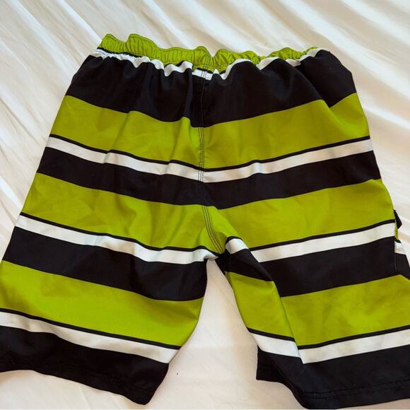 Maui & Sons Green and Black Striped Swim Shorts - Picture 2 of 4